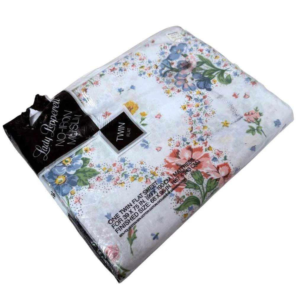 Lady Pepperell Sheet Twin Flat Stephanie Cottage Floral Cotton Blend New Vintage